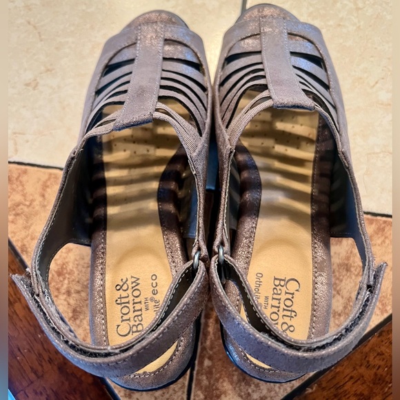 CROFT & BARROW PEWTER WOMEN’S SHAY ORTHOLITE CAGED CHUNKY STRAPPY HEELS SZ 8.5 - Picture 6 of 16